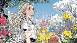 満開の春の花々と若い女性｜916268-7381