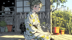 浴衣姿で夕涼みをしている若い女性