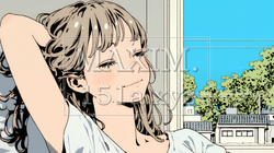 朝の目覚ましを止めて伸びをしている若い女性 | 8932874-15513