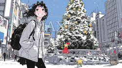 ホワイトクリスマスの街を歩く若い女性 | 8949172-6622