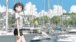 沖縄のヨットハーバーに立つ若い女性 | 895463-15227