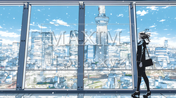 高層ビル群を見下ろすキャリア女性 | 8956226-14097