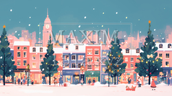 イルミネーションが彩るホワイトクリスマスの都会（ポップでキュートな表現） | 8984048-12788