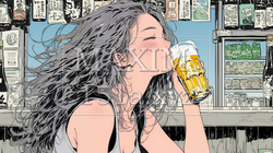 ビールを飲んでいる女性 | 8987864-12402