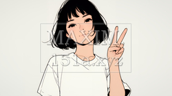 笑顔でピースサインを見せる若い女性（シンプルな色使い） | 9019169-14237