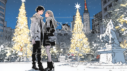 クリスマスイルミネーションの街でデートしているカップル｜9021452-12460
