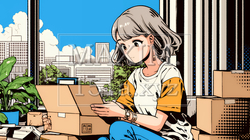 引っ越しの荷造り・荷解きをしている若い女性 | 9029333-14937