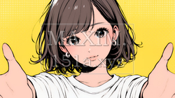 両手を広げて歓迎・驚きの仕草をしている若い女性 | 9042416-14613