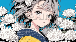 菊の花と若い女性