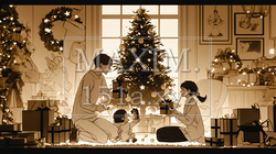 仲良し親子の楽しいクリスマス（シンプルな色使い） | 9077124-13643