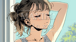 朝の目覚ましを止めて伸びをしている若い女性 | 9085813-15510