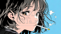 くわえたばこで喫煙している若い女性 | 9086994-5411