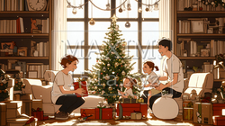 仲良し親子の楽しいクリスマス（シンプルな色使い） | 9087622-13645