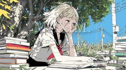 読書の秋：紅葉の木の下で本を読んでいる若い女性 | 9091056-12024