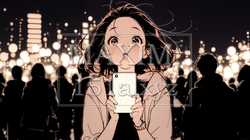 スマホの画面を見て驚いている若い女性（シンプルな色使い） | 9100305-11280