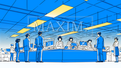 ITビジネスとクラウド技術のコンセプト｜ノートPCで働くチームとデータネットワークのイメージ｜9111037-12346