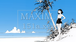 一人旅の若い女性と夏のビーチの風景（シンプルな色使い）｜9160591-9981