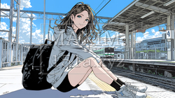 駅のホームで、なかなか来ない電車を待ちくたびれている若い女性｜9117695-15183