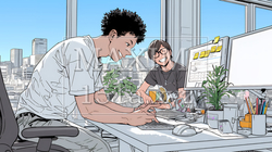 OJT：オフィスで、部下（後輩）を指導するマネージャー | 91238-8190