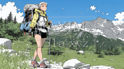 ソロハイキング（ソロ登山）を楽しんでいる若い女性