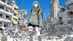 震災や空爆などで破壊された街で孤独に立ちすくむ若い女性｜9127211-10597
