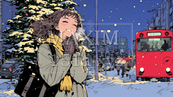 クリスマスイルミネーションが美しい街を散策する若い女性｜9138592-5143
