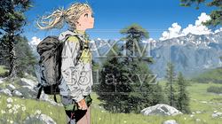 ソロハイキング（ソロ登山）を楽しんでいる若い女性