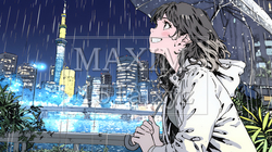 雨の中を歩く女性と都会のランドスケープ｜991177-9298