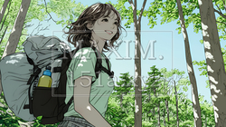 初夏の森でトレッキングを楽しむ若い女性｜新緑とアウトドアの爽やかなライフスタイル | 9161639-17587