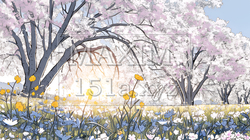誰もいない満開の桜並木｜924491-5804