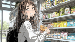コンビニで新作スイーツを物色中の若い女性｜9167667-14497