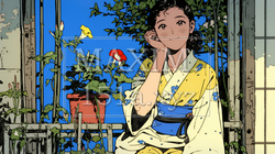 アサガオと浴衣姿の若い女性 | 916821-9732
