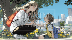 幼い我が子の悩みの相談にのっている母親 | 9172792-12602