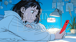 寝ようとしているときに嫌なメールを受け取り、不快そうな若い女性｜9179552-8763
