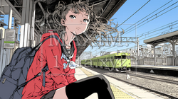 制服姿の女子高生：鉄道のプラットフォームで電車待ち