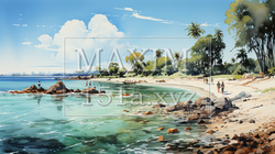 夏の離島の海岸風景：水彩画 | 9178907-931