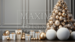 クリスマスツリー飾りのある白基調の居間 | 9188129-2598