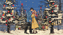 クリスマスイルミネーションの街でデートしているカップル｜9193770-17603