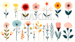 バリエーション豊かな色々な花のアイコンのリファレンスシート | 9197986-18893
