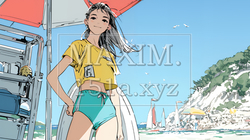 若い女性の海水浴場監視員（ライフガード）｜9204551-8431