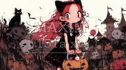 キモかわいいハロウィーンコスプレの女の子（クレヨンと水彩画風） | 9206772-11846