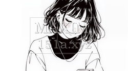楽しそうにスマホ画面を眺めている若い女性（シンプルな色使い）｜9221177-10999