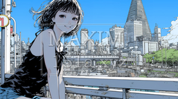 都市のランドスケープを眺めている若い女性