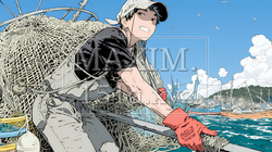 網で魚を捕っている漁師