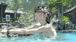 露天風呂に浸かっている若い女性｜9228095-15815