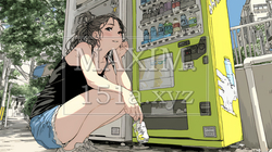 自動販売機で飲み物を購入する若い女性｜日常・ライフスタイル・屋外シーン | 9234451-17524