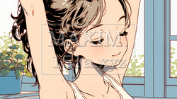 朝の目覚ましを止めて伸びをしている若い女性 | 924139-15511