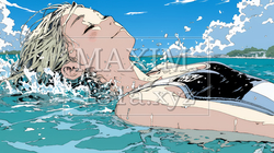 海で泳いでいる若い女性｜9242002-6112