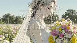 白いウェディングドレスを着ている花嫁：ジューンブライド｜9253872-14580