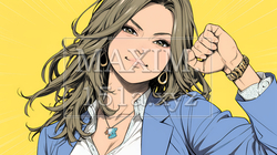 ガッツポーズ（拳を握って力強く）をしているビジネスウーマン｜9256774-9783